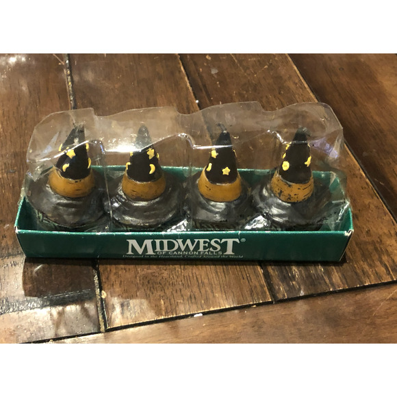 NWT Midwest Vintage 90s Halloween Tea‎ Light Candles Witch Hat 4 Witches Decor - Picture 2 of 7